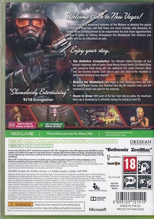 Fallout New Vegas Ultimate Edition - Classics - XBOX 360 (B Grade) (Genbrug)